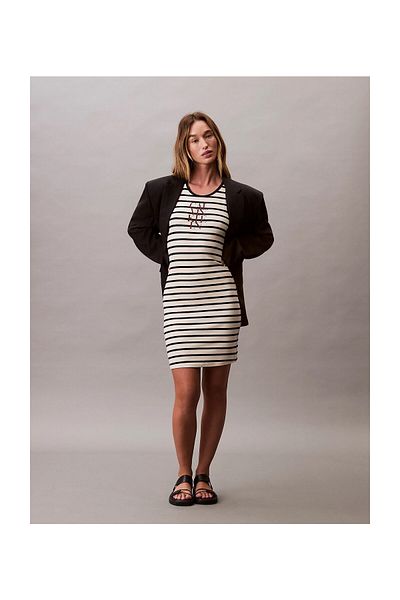 Calvin Klein SL-KLEID AUS BAUMWOLLE MIT RIB-STREIFEN
