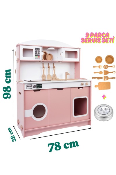 HOBBY HOUSE Led Ocaklı Ahşap Oyuncak Mutfak Tezgahı - Pembe