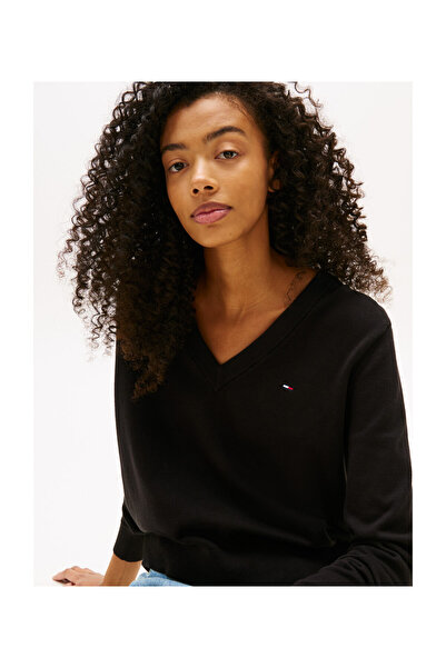Tommy Hilfiger Pulover de damă cu decolteu în V negru - Tjw