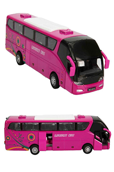 Hyd Metal Yolcu Otobüsü Oyuncak Sesli Işıklı 19 Cm Kapı Açılır Çek Bırak Diecast Model Araç Pembe Otobus
