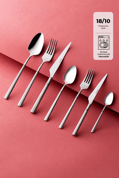 Emsan Premium Penta Platinum 84 Piece Fork Spoon Knife Set for 12 Persons Luxury Boxed