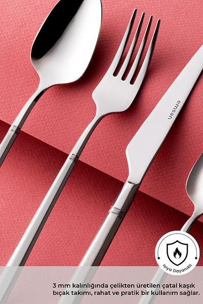 Emsan Premium Penta Platinum 84 Piece Fork Spoon Knife Set for 12 Persons Luxury Boxed