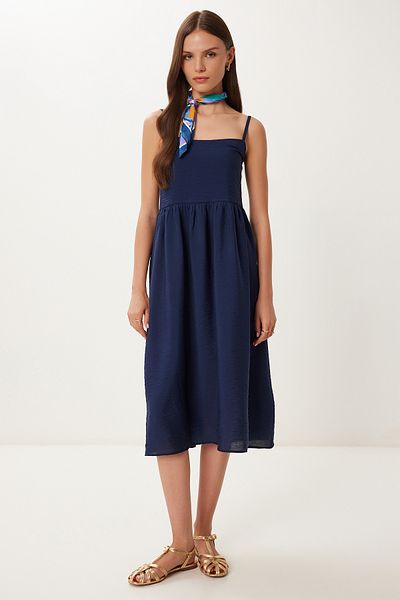 Happiness İstanbul Women's Navy Blue Strap Summer Midi Ayrobin Dress Dd01357