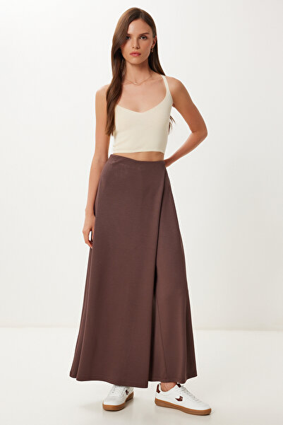 Happiness İstanbul Women's Brown Skirt Look Flexible Knitted Baggy Trousers Cr00520