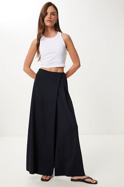Happiness İstanbul Women's Black Skirt Look Flexible Knitted Baggy Trousers Cr00520