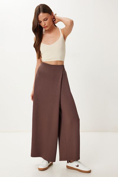 Happiness İstanbul Women's Brown Skirt Look Flexible Knitted Baggy Trousers Cr00520