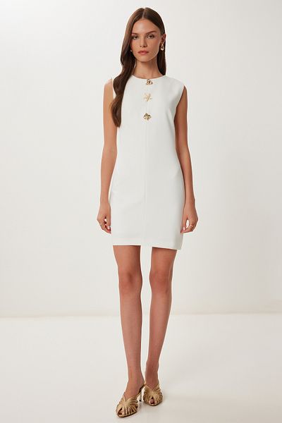 Happiness İstanbul Women's Bone Gold Accessory Mini Woven Dress Rg00075