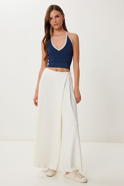 Happiness İstanbul Women's Bone Skirt Look Flexible Knitted Baggy Trousers Cr00520