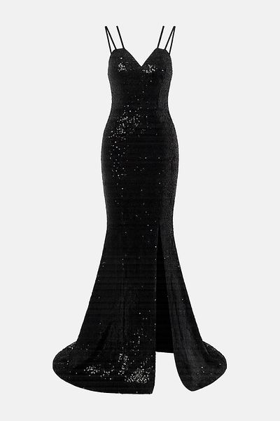 Trendyol Collection Μαύρο εφαρμοστό μακρύ βραδινό φόρεμα νυχτερινής αποφοίτησης TPRAW25AE00019