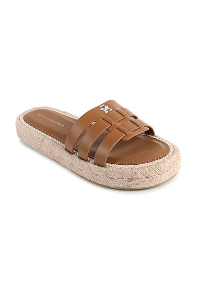 Tommy Hilfiger Tan Women's Leather Slippers - FW0FW07745GQS Model