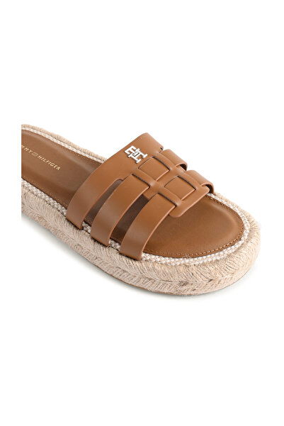 Tommy Hilfiger Tan Women's Leather Slippers - FW0FW07745GQS Model