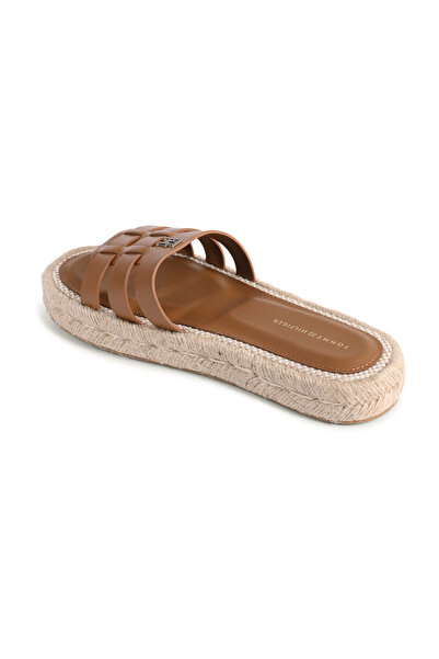 Tommy Hilfiger Tan Women's Leather Slippers - FW0FW07745GQS Model