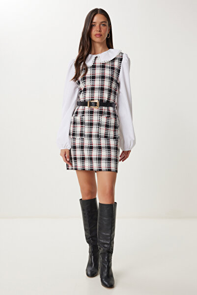 Happiness İstanbul Kadın Siyah Kemik Kemerli Mini Tüvit Elbise RG00078