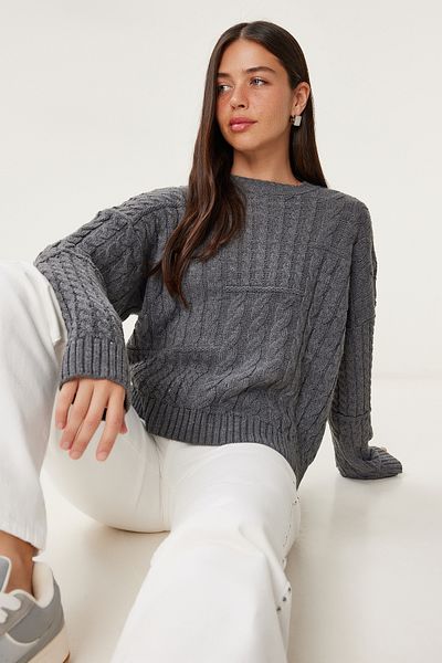 Happiness İstanbul Women's Anthracite Hair Braided Flexible Knitwear Sweater Ki̇00138