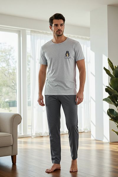 Edit by Trendyol Sada pleteného pyžama Regular Fit s potiskem v šedé barvě – antracit TMNSS25PT00043