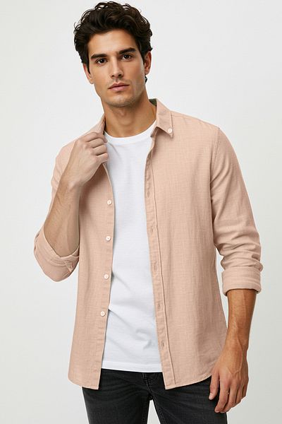 Trendyol Collection Light Dusty Rose Fit ing gallér hosszú ujjú normál szövött ing TMNSS25GO00000