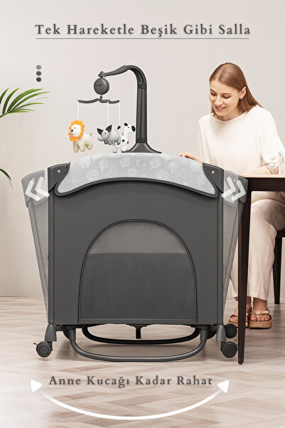 Kiwi Wild 3in1 Anne Yanı Park Yatak Katlanır Beşik, Tekerlekli, Yan Açılır
