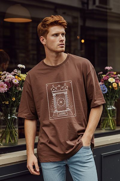 Trendyol Collection Υπερμεγέθη σκούρο καφέ κεντημένο βαμβακερό μπλουζάκι - TMNSS25TS00054