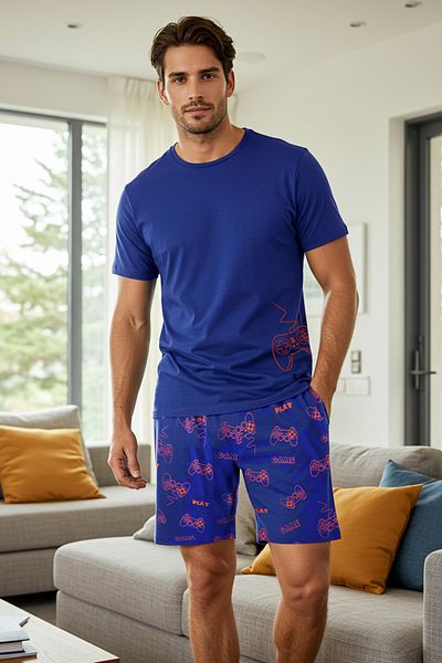 Trendyol Collection Navy Blue Regular Printed Homewear Pajamas Set Tmnss25Pt00060