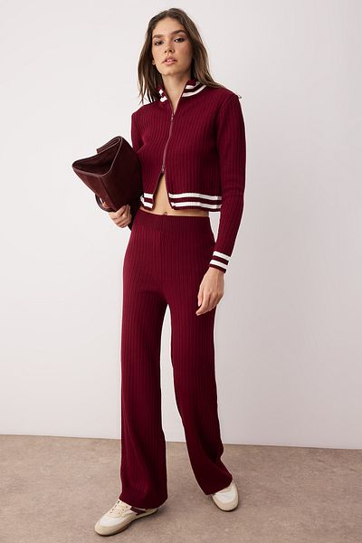 Trendyol Collection Burgundy Zippered Knitwear Bottom-Top Set Twoaw25Au00058