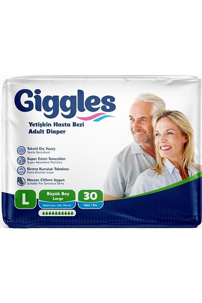 giggles Adult Waistband Diapers - Large Size (L) 180 Pieces (6Pk*30)