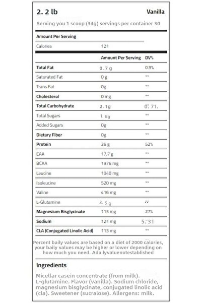 Body Builder Casein Protein Plus, Vanilla, 2.2 LB