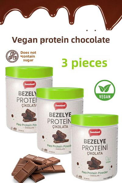 Sweetwell Chocolate Flavored Vegan Pea Protein Powder 400 Gr X 3 Pieces - Contains 83% Protein Pae Protein Powder