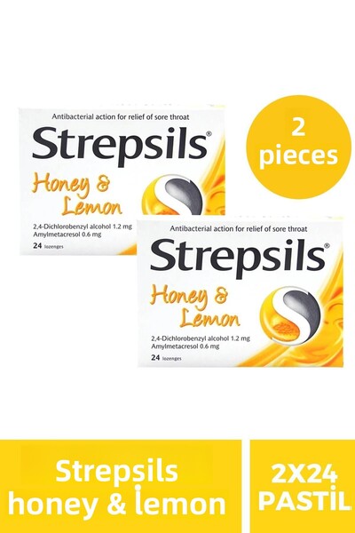 STREPSİLS 24 قطعة حلوى بنكهة العسل والليمون، قطعتان
