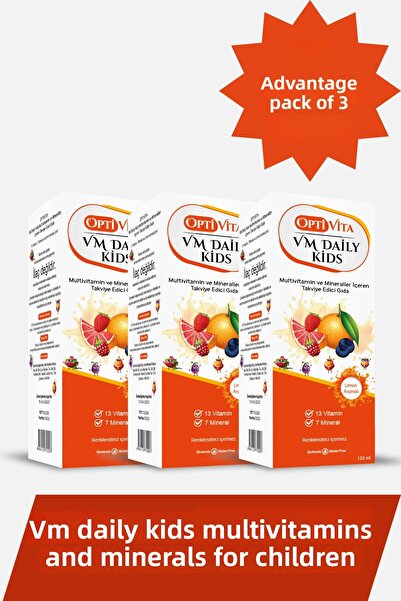 Optivita VM Daily Kids - شراب متعدد الفيتامينات والمعادن للأطفال، 3 قطع