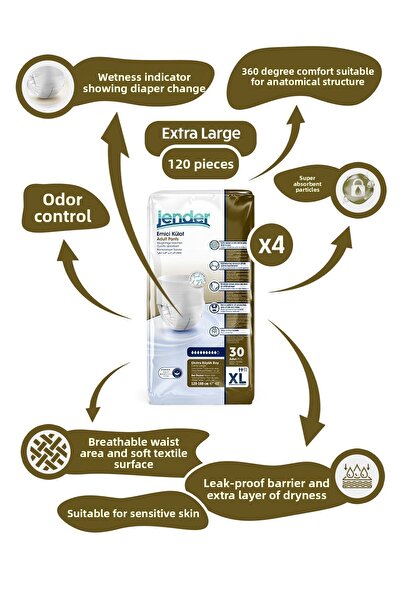JENDER سراويل داخلية ماصة لحفاضات المرضى البالغين مقاس X-Large 120 قطعة