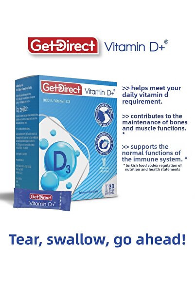 GetDirect Vitamin D+ 1000 IU - Food Supplement Containing Vitamin D3 30 Sachets