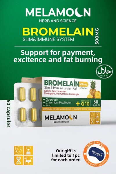 Melamoon Bromelain 500 Mg and Konjak Glucomannan - Q10 Chrome Picolinate with Coenzyme 60 Capsules