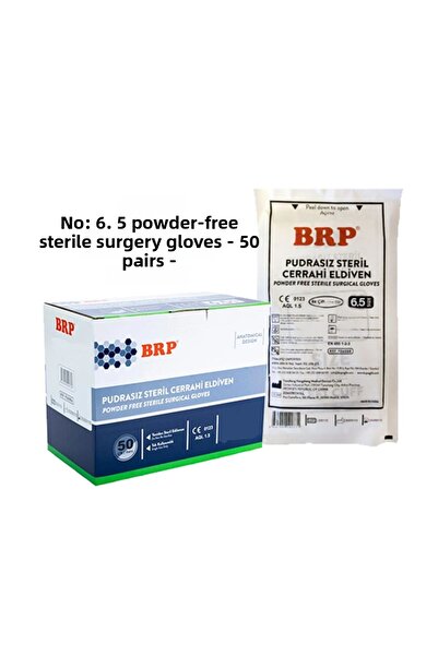 BRP قفازات جراحية معقمة خالية من البودرة رقم: 6.5 (50 زوجًا)