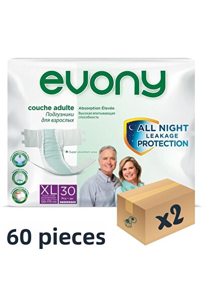 Evony حفاضات للمرضى البالغين مع حزام خصر مقاس Xlarge 30 قطعة 2 عبوة 60 قطعة