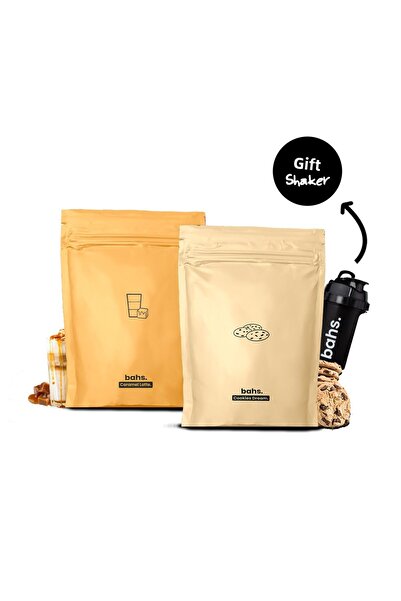 bahs. مسحوق الغداء بالبروتين - 1 كوكي دريم، 1 لاتيه كراميل، 1 هدية شاكر