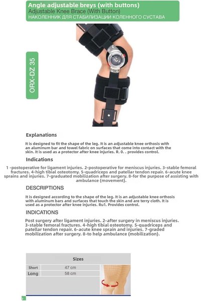 Generic Brand Orlex Angle Adjustable Breys (with Button) Adjustable Knee Brace (with Button) (Short 47 cm)