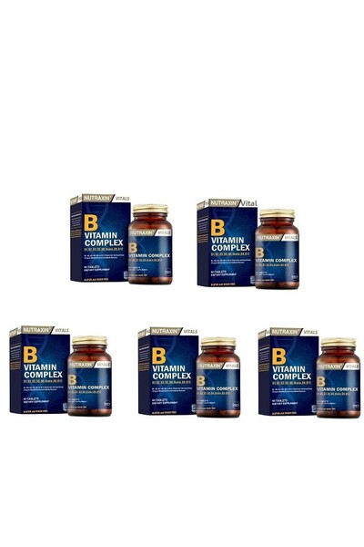 Nutraxin مركب فيتامين ب - يساعد على تخفيف التعب والإرهاق، 60 قرصًا، 5 قطع