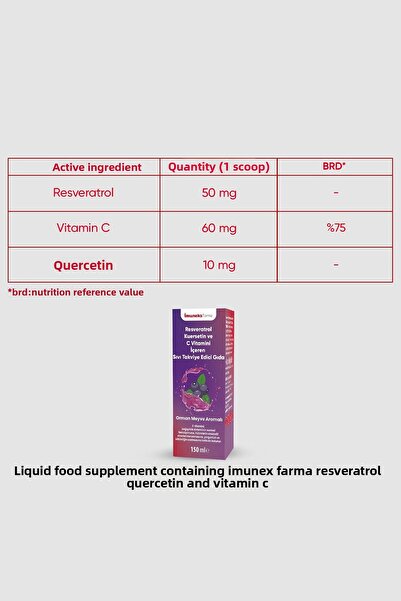 Imuneks İmuneks Farma Liquid Food Supplement Containing Resveratrol Quercetin and Vitamin C 150 ml