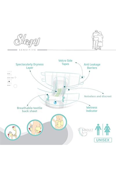 Sleepy Hypoallergenic X-Large Adult Diapers|12 pcs|Unisex|Odour Control|120-160cm|Adjustable