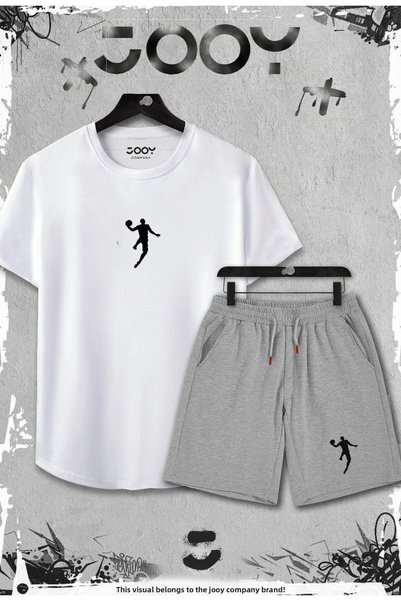 Jooy Company 2-Piece Basketball Player Slim Fit White Tshirt - Gray Shorts Set