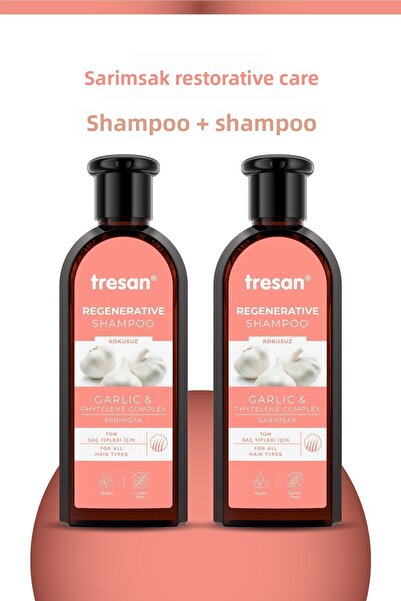 Tresan شامبو العناية المركب بالثوم والأعشاب – لجميع أنواع الشعر، بدون رائحة (300 مل × 2)