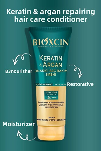 Bioxcin Keratin & Argan Repair Shampoo 300ml + Keratin Argan Hair Care Oil + Conditioner + Repair Liquidoil