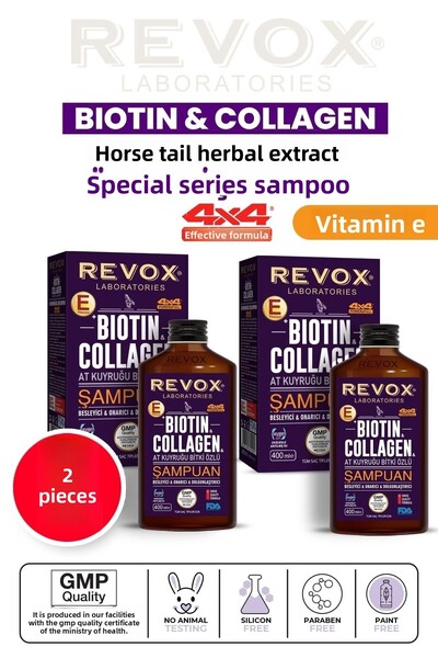 Revox 2 Pieces of Biotin Collagen - Fast Growth and Plumping Shampoo, Anti-Spill with Plant Extract