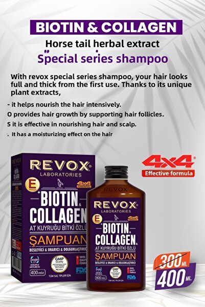 Revox Biotin Collagen Horsetail Plant Extract Anti-Hair Loss, Fast Growth and Volumizing Shampoo 2 Pieces