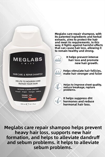MEGLABS شامبو العناية وإصلاح الشعر 300 مل