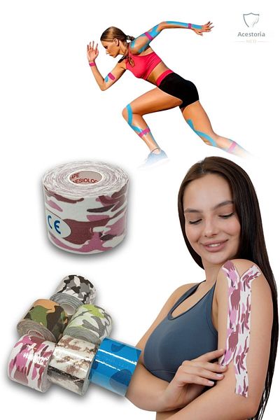 Akestoria Med 5 m X 5 cm Kinezyo Sports Band Pain Tape Pink Camo Kt-012