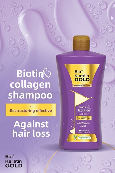 Bio Keratin Gold شامبو بيوتين وكولاجين 700 مل لإعادة الهيكلة بدون ملح