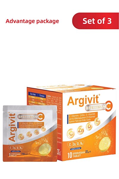 Argivit Effervescent 3 Pack 10 Sachets Containing Vitamin C, Zinc, Vitamin D ...