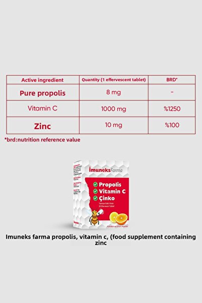 Imuneks Propolis, Vitamin C, Zinc-Containing Food Supplement 20 Tablets