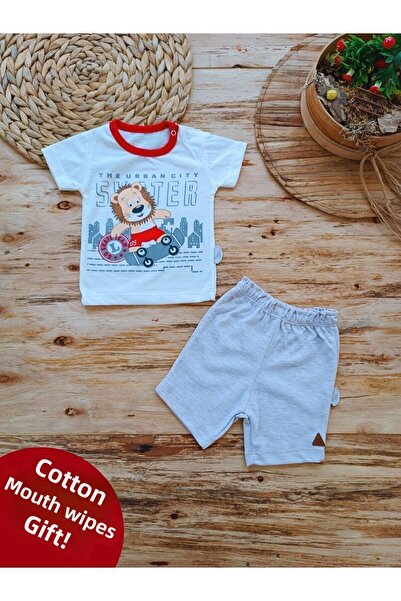 Tomuycuk 2-Piece Baby Girl / Boy Top and Bottom Set - Gray & Lion Patterned Soft Baby Set - Friends Show